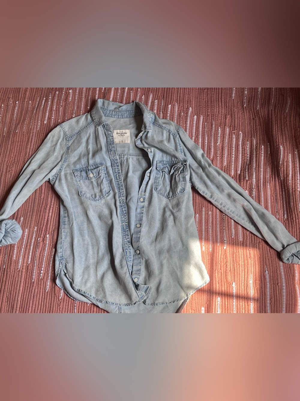 Light Wash Denim Button-Up Shirt - Blue
